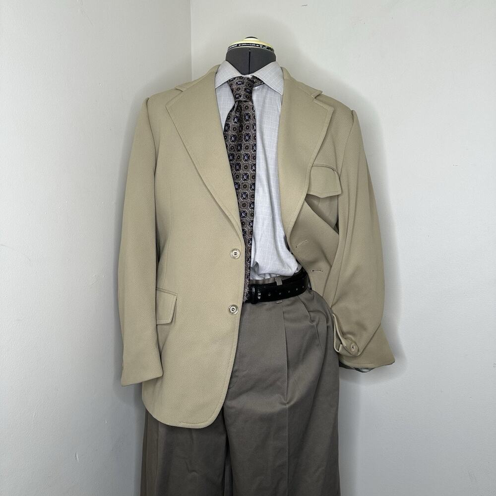 1950s Mens 41R Blazer Beige 2 Button Large Sport Coat Suit Jacket Vintage USA
